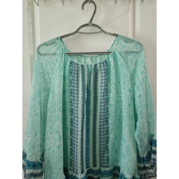 St Johns Bay Womens Boho Blouse Spring Mint Green fully lined 3/4 sleeve size XL - Picture 2 of 9